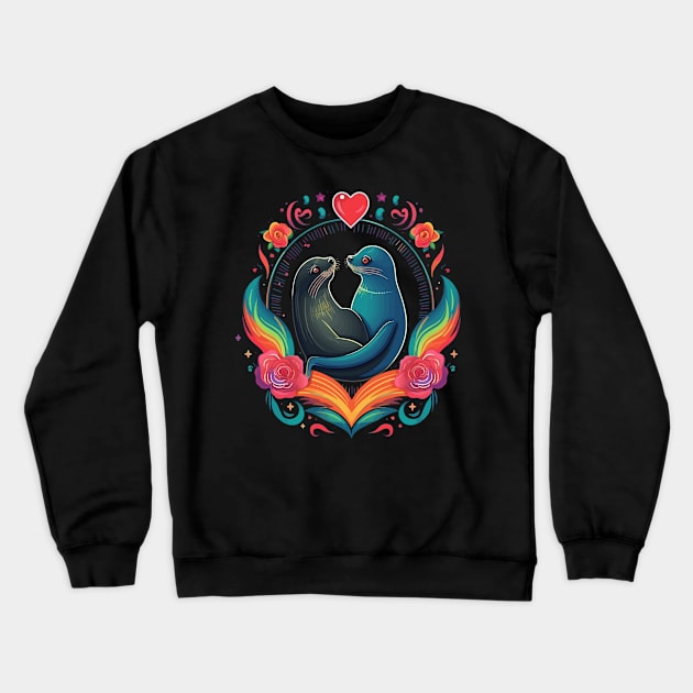 Sea Lion Valentine Day Crewneck Sweatshirt by JH Mart